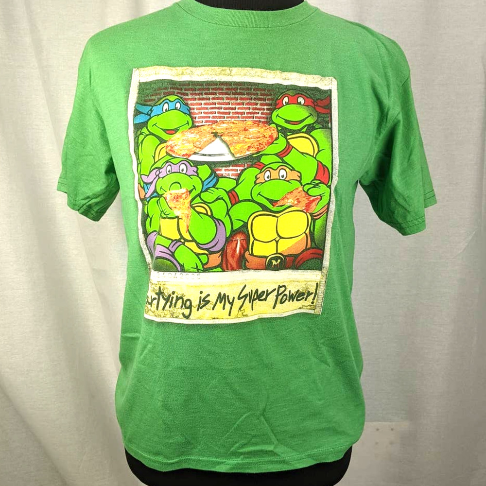 TMNT Green Tee Teenage Mutant Ninja Turtles Kids XL Partying Super Power